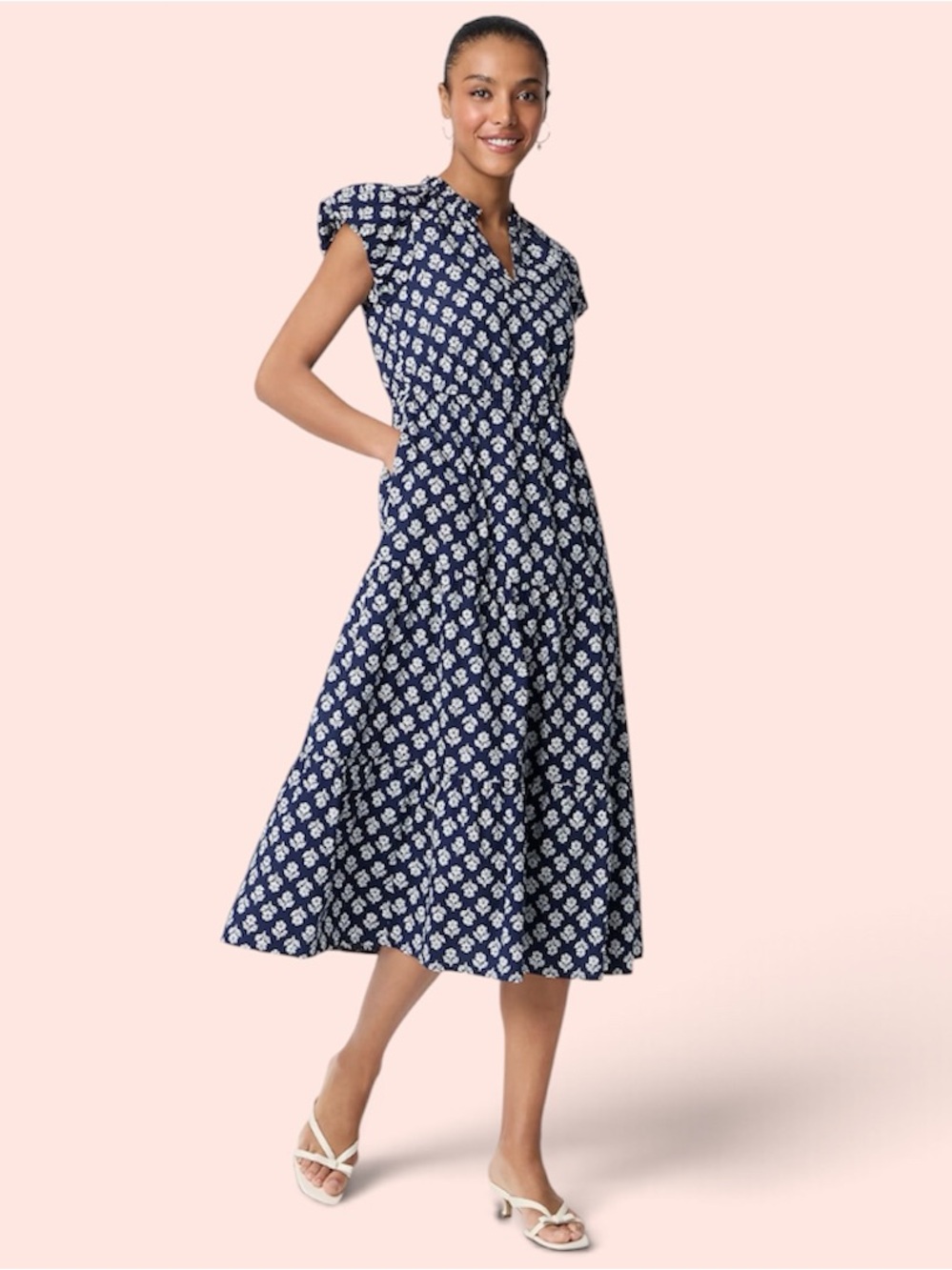 J. CREW Willa Midi Dress in Antique Navy Ivory